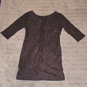 Zara Shimmering Dark Brown Long Sleeve Mini Dress